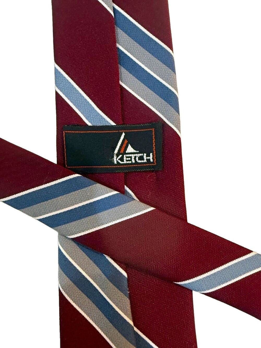 Ketch Men's Striped Woven Tie Burgundy Blue Gray White Classic 57" x 3.5"